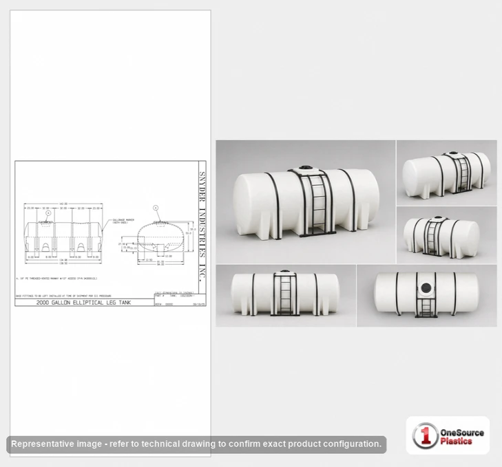 Dimensional spec drawing for Snyder Industries 2000 Gallon Horizontal Tank (142" L x 84" W x 55" H)
