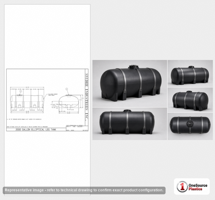 Dimensional spec drawing for Snyder Industries 2000 Gallon Horizontal Tank (142" L x 84" W x 55" H)