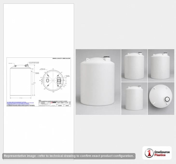 Dimensional spec drawing for Snyder Industries 20000 Gallon Vertical Storage Tank (165" L x 165" W x 242" H)