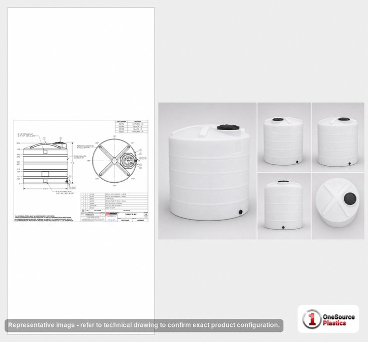 Dimensional spec drawing for Snyder Industries 2500 Gallon Vertical Storage Tank (96" L x 96" W x 90" H)