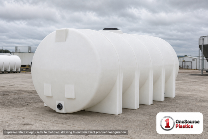 Snyder Industries 2600 Gallon Plastic Horizontal Leg Tank in White. High Density Linear Polyethylene; White; 70" H x 82" W x