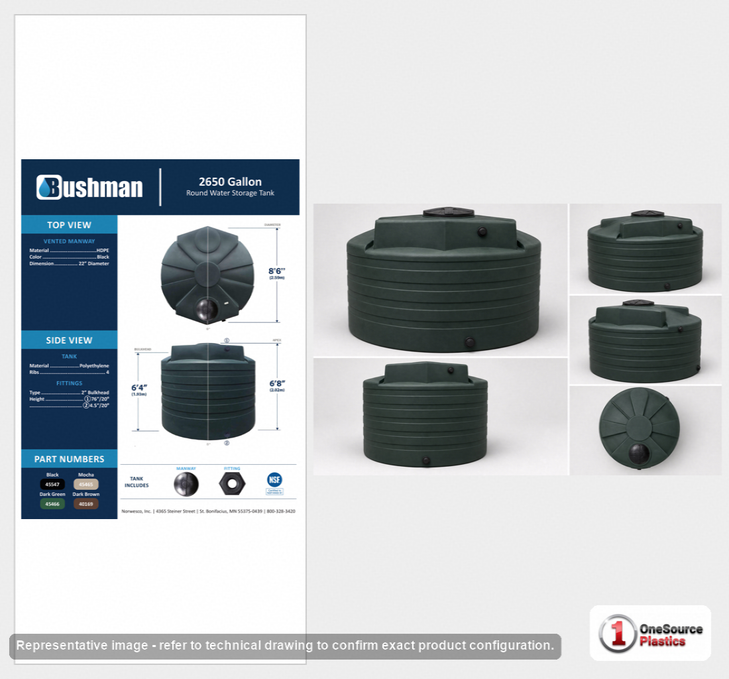 Bushman 2650 Gallon Plastic Vertical Liquid Storage Tank in Dark Green