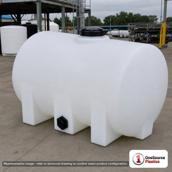 Snyder Industries 300 Gallon Plastic Horizontal Leg Tank. Polyethylene; White; 44" H x 38" W x 68" L.