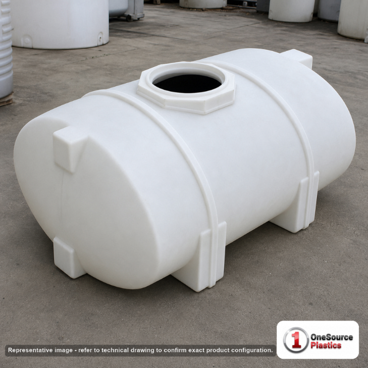 Snyder Industries 335 Gallon Plastic Horizontal Leg Tank. Polyethylene; White; 49" H x 44" W x 56" L.