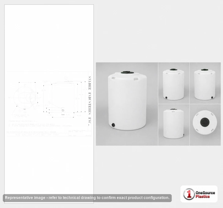 Dimensional spec drawing for Snyder Industries 400 Gallon Vertical Tank (45" L x 45" W x 64" H)