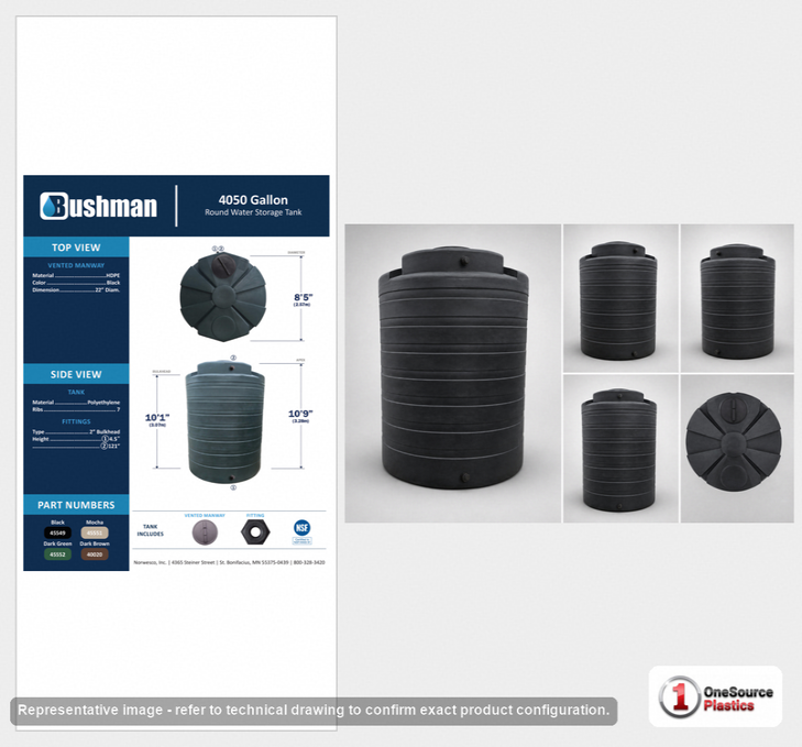 Bushman 4050 Gallon Plastic Vertical Water Storage Tank in Black