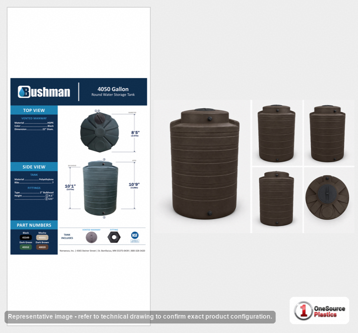 Bushman 4050 Gallon Plastic Vertical Water Storage Tank in Dark Brown