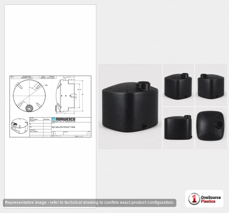 Dimensional spec drawing for Norwesco 425 Gallon Specialty Tank (65" L x 65" W x 39" H)