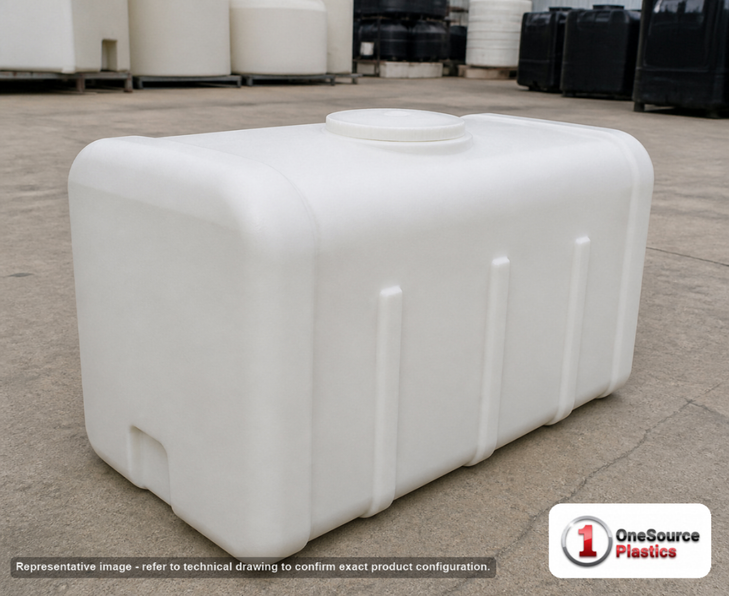 Norwesco 50 Gallon Flat Bottom Tank w/Slosh Guard White. Polyethylene; White; 21.5" H x 19" W x 38" L.