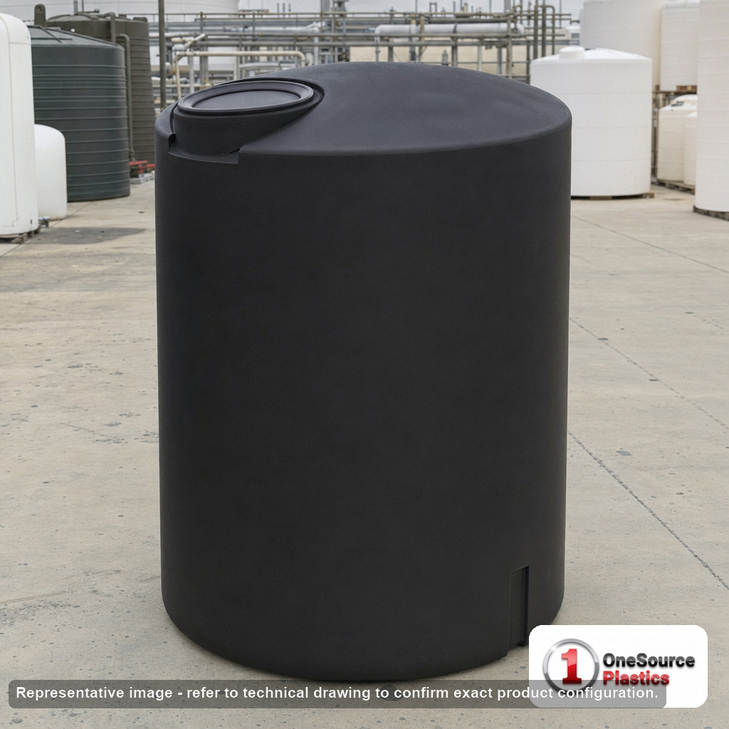 Bushman 500 Gallon Water Storage Tank Black. 500 gallon capacity; Polyethylene; Black; dimensions 67.0in H x 49.0in W x 49.0in L; 105.0 lb empty; 1.0 specific gravity rating; fittings: 2"; max temp 120 deg  F / 48 deg  C; 3 Year Warranty. Manufacturer part number ww-500-gl-blk. Sold by OneSource Plastics (https://www.onesourceplastics.com).