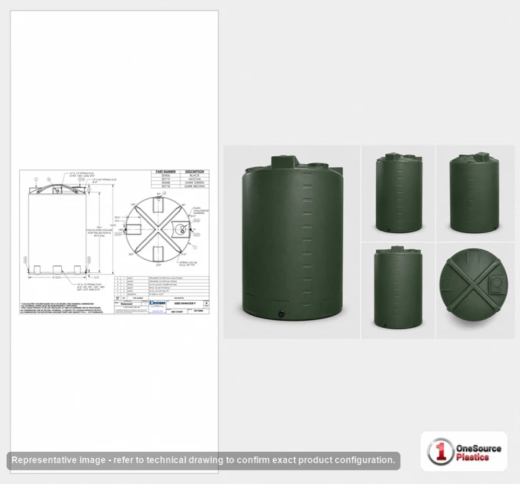 Dimensional spec drawing for Bushman 5000 Gallon Rainwater Tank (102" L x 102" W x 161" H)
