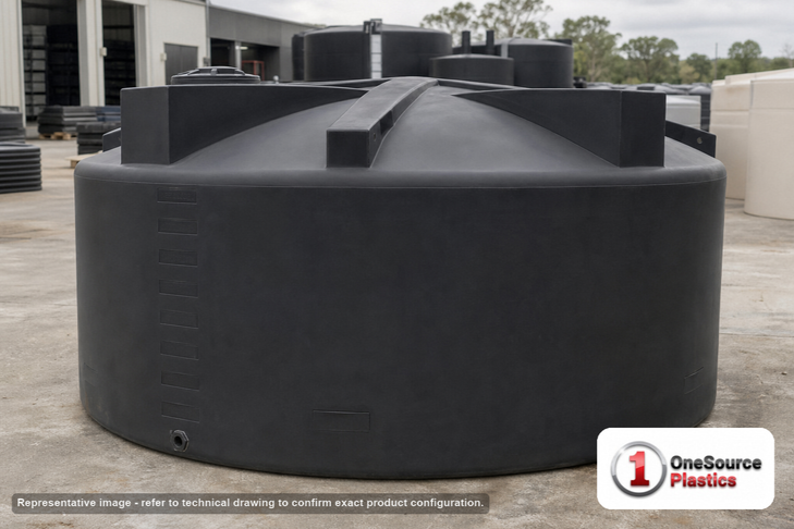 Bushman 5000 Gallon Plastic Vertical Water Storage Tank in Black. 5000 gallon capacity; Polyethylene; Black; 92" H x 140" W