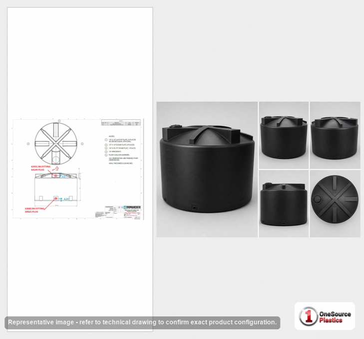 Dimensional spec drawing for Bushman 5000 Gallon Vertical Water Tank (140" L x 140" W x 92" H)