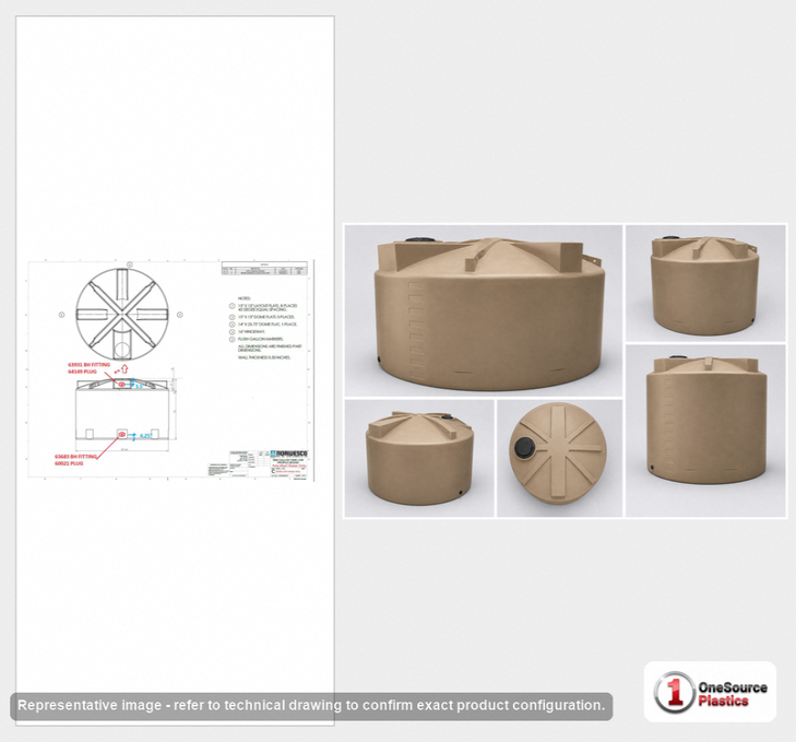 Dimensional spec drawing for Bushman 5000 Gallon Vertical Water Tank (140" L x 140" W x 92" H)