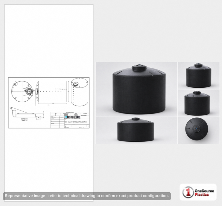 Norwesco 5000 Gallon Vertical Water Storage Tank without Fittings in Black