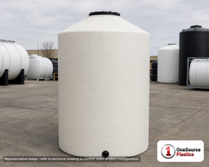 Chem-Tainer 550 Gallon HDPE Vertical Liquid Storage Tank. 550 gallon capacity; Polyethylene; White; 94" H x 45" W x 45" L