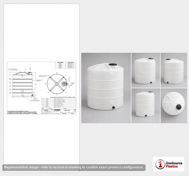 Dimensional spec drawing for Snyder Industries 6500 Gallon Vertical Storage Tank (120" L x 120" W x 152" H)