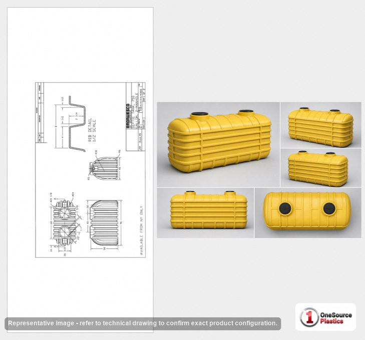 Dimensional spec drawing for Norwesco 750 Gallon Septic Tank (96" L x 48" W x 58" H)