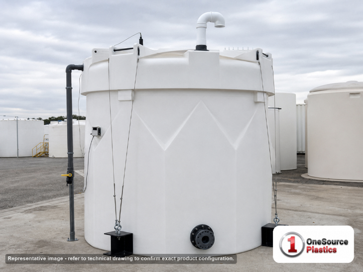 Snyder Industries 10,000 Gallon HDLPE Captor Double Wall Liquid Storage Tank - 1.5 Specific Gravity. 10000.0 gallon capacity; High Density Linear Polyethylene; White; dimensions 226.0in H x 142.0in W x 142.0in L; 6400.0 lb empty; 1.5 specific gravity rating; fittings: 1 Manway / Lid; max temp 120 deg  F / 48 deg  C; 3 Year Warranty. Manufacturer part number 1006600n43. Manufactured by Snyder. Sold by OneSource Plastics (https://www.onesourceplast