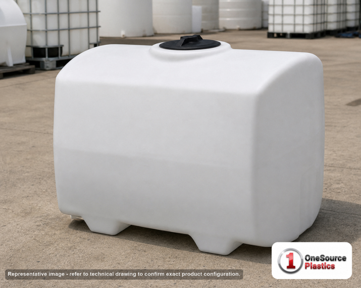 Norwesco 100 Gallon Plastic Pest Control Operator Tank in White. Polyethylene; White; dimensions 28.0in H x 30.0in W x 38.0in L; 41.0 lb empty; 1.5 specific gravity rating. Manufacturer part number N-40668. Sold by OneSource Plastics (https://www.onesourceplastics.com).