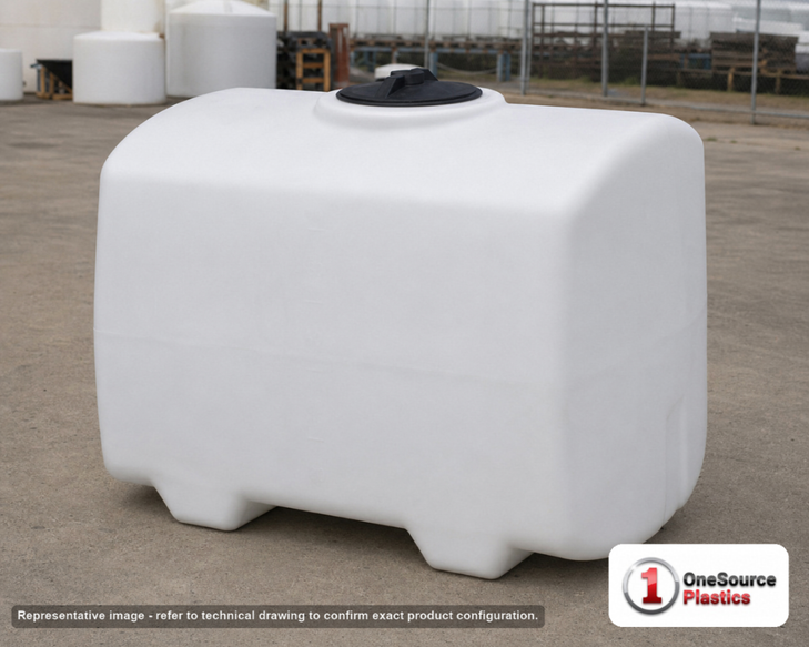 Norwesco 100 Gallon Ribbed Pest Control Operator Tank in White. Polyethylene; White; dimensions 30.0in H x 30.0in W x 38.0in L; 41.0 lb empty; 1.5 specific gravity rating. Manufacturer part number N-42835. Sold by OneSource Plastics (https://www.onesourceplastics.com).