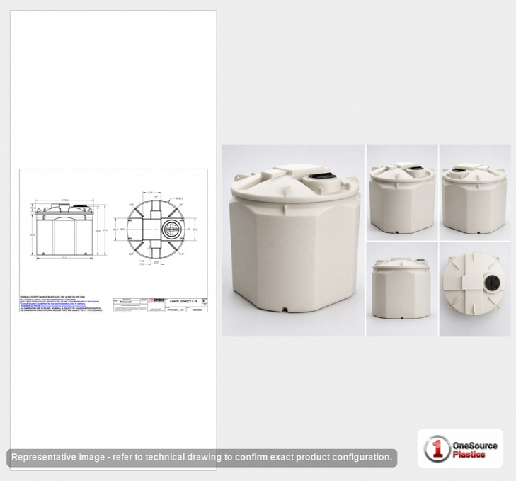 Dimensional spec drawing for Snyder Industries 1000 Gallon Double Wall Tank (81" L x 81" W x 69" H)