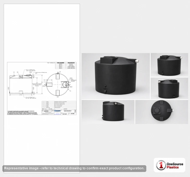 Dimensional spec drawing for Bushman 1000 Gallon Rainwater Tank