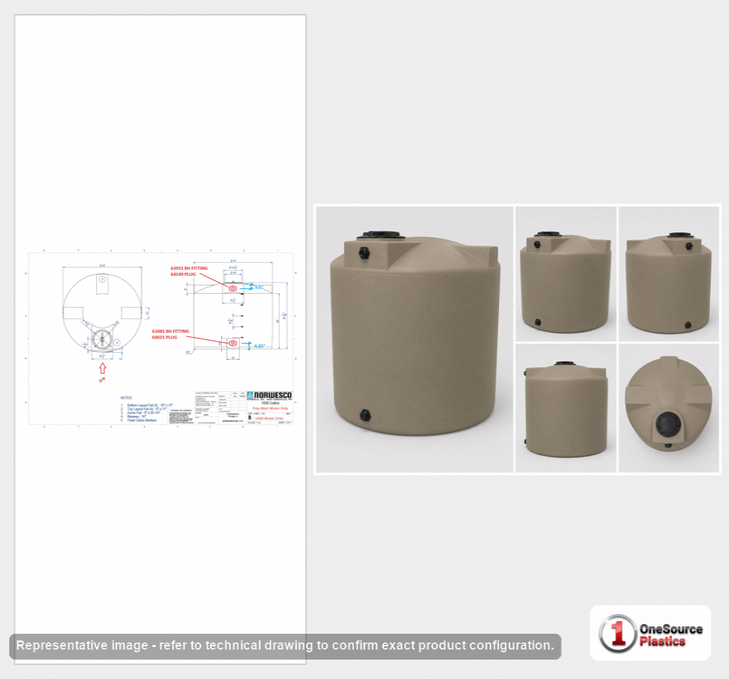 Dimensional spec drawing for Bushman 1000 Gallon Vertical Water Tank