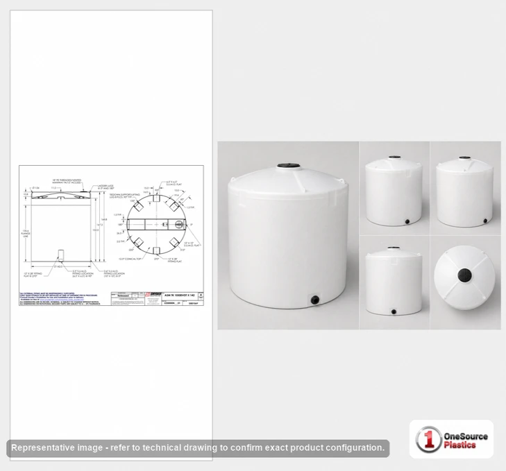 Dimensional spec drawing for Snyder Industries 10500 Gallon Vertical Storage Tank (142" L x 142" W x 169" H)