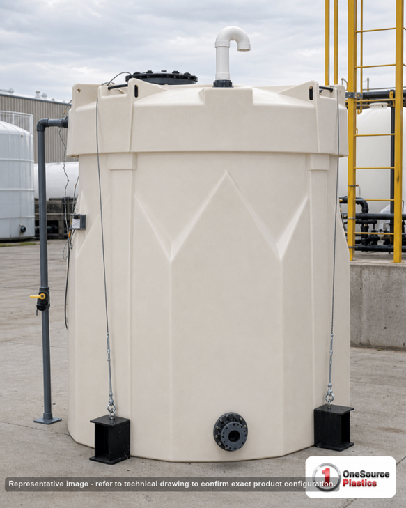 Snyder Industries 1100 Gallon Double Wall Storage Tank XLPE 1.9 SG Natural White. 1100.0 gallon capacity; High Density Linear Polyethylene; White; dimensions 104.0in H x 76.0in W x 76.0in L; 650.0 lb empty; 1.9 specific gravity rating; fittings: 1 Manway / Lid; max temp 140 deg  F / 60 deg  C; 3 Year Warranty. Manufacturer part number 5470000n42. Manufactured by Snyder. Sold by OneSource Plastics (https://www.onesourceplastics.com).