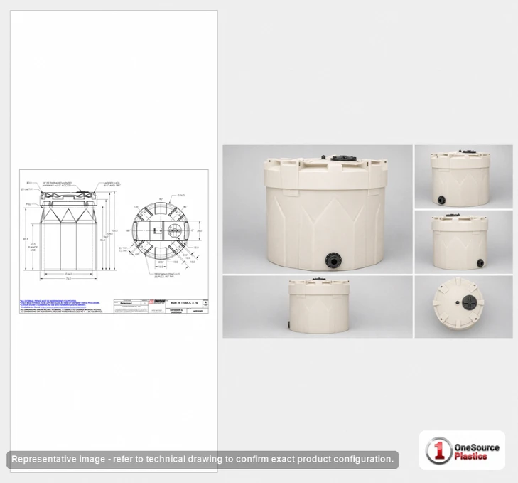 Dimensional spec drawing for Snyder Industries 1100 Gallon Double Wall Tank (76" L x 76" W x 104" H)