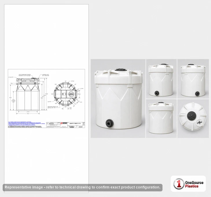 Dimensional spec drawing for Snyder Industries 1100 Gallon Double Wall Tank (76" L x 76" W x 104" H)