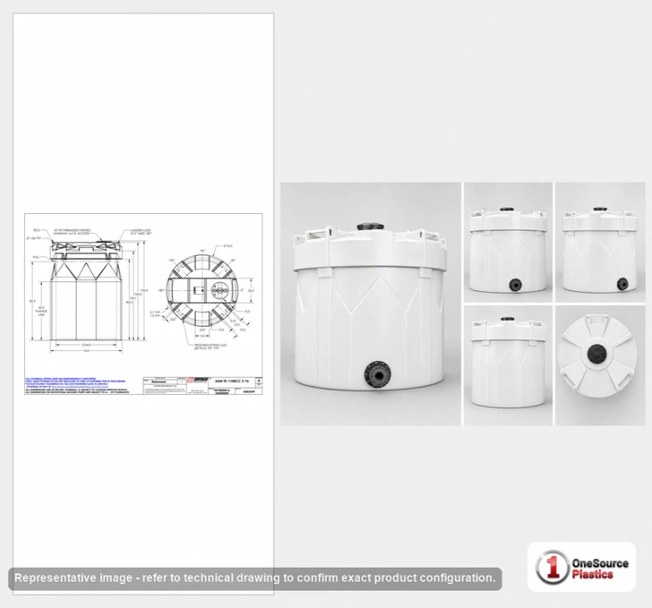 Dimensional spec drawing for Snyder Industries 1100 Gallon Double Wall Tank (76" L x 76" W x 104" H)