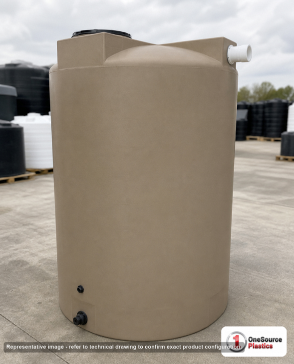 Bushman 1150 Gallon Plastic Vertical Rainwater Harvesting Tank in Mocha. . Manufacturer part number BM-30714. Sold by OneSource Plastics (https://www.onesourceplastics.com).