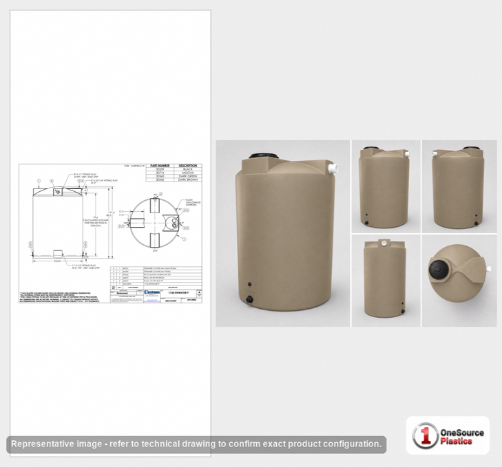 Dimensional spec drawing for Bushman 1150 Gallon Rainwater Tank