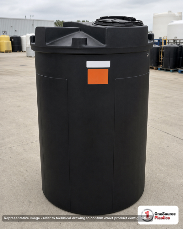 Snyder Industries 120 Gallon Plastic Vertical Double Wall Liquid Chemical Storage Tank in Black. High Density Linear