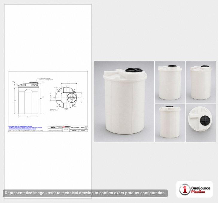 Dimensional spec drawing for Snyder Industries 120 Gallon Double Wall Tank (31" L x 31" W x 52" H)
