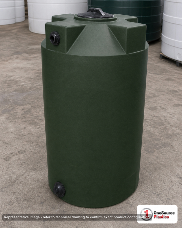 Bushman 125 Gallon Plastic Vertical Water Storage Tank in Green. Polyethylene; Green; 50" H x 30" W x 30" L.