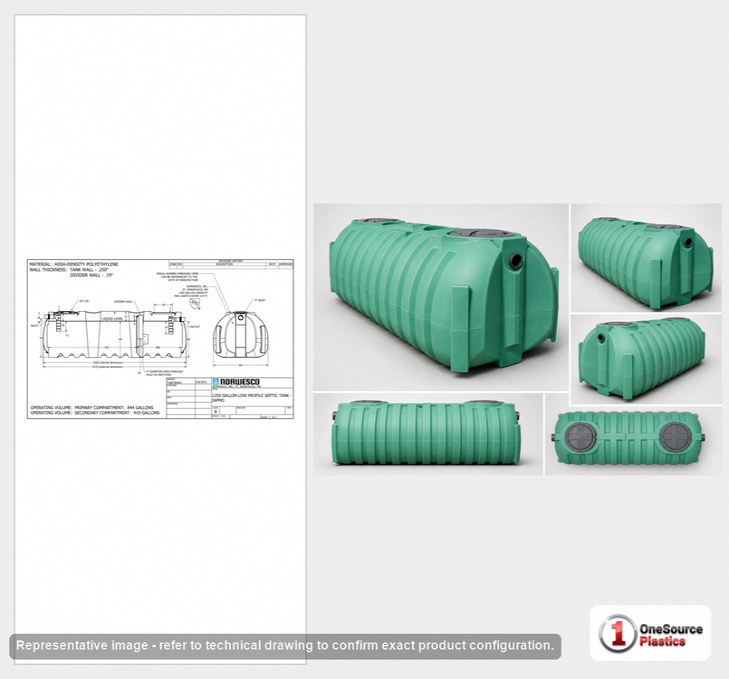 Dimensional spec drawing for Norwesco 1250 Gallon Low Profile Septic Tank (157" L x 60" W x 51" H)