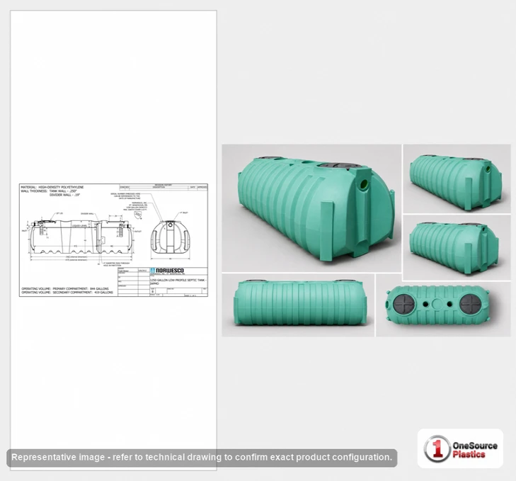 Dimensional spec drawing for Norwesco 1250 Gallon Low Profile Septic Tank (157" L x 60" W x 51" H)