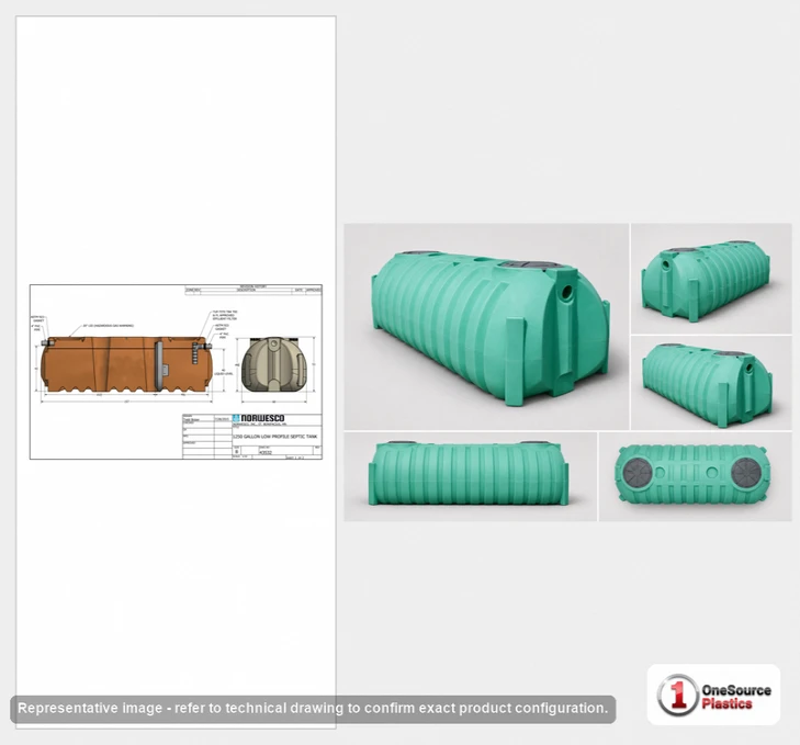 Dimensional spec drawing for Norwesco 1250 Gallon Low Profile Septic Tank (157" L x 60" W x 51" H)