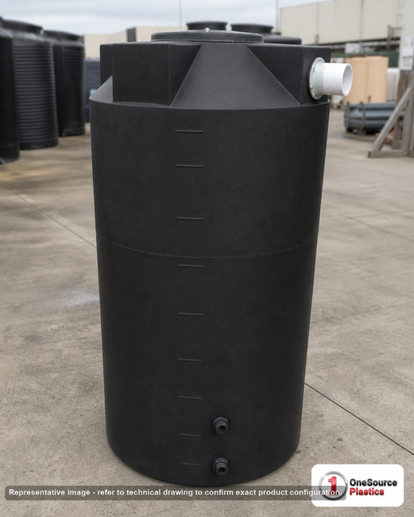 Bushman 150 Gallon Plastic Vertical Rainwater Harvesting Tank in Black. 150 gallon capacity; Polyethylene; Black; 58" H x