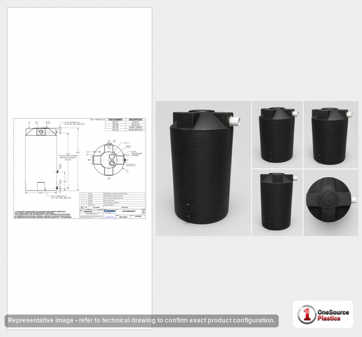 Dimensional spec drawing for Bushman 150 Gallon Rainwater Tank (30" L x 30" W x 58" H)