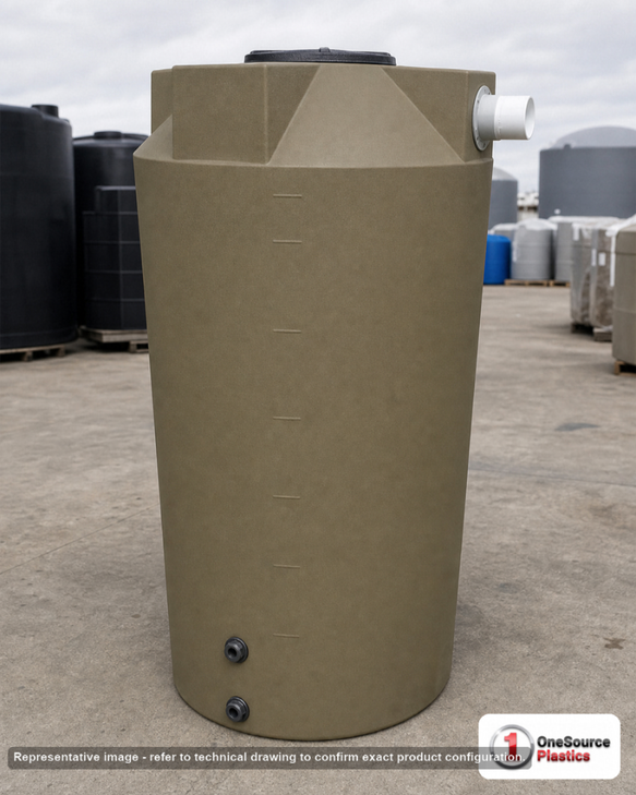 Bushman 150 Gallon Plastic Vertical Water Storage Tank in Mocha. . Manufacturer part number BM-30708. Sold by OneSource Plastics (https://www.onesourceplastics.com).