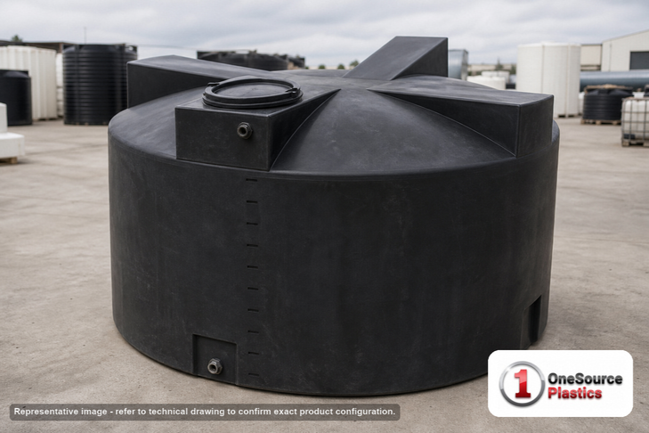 Bushman 1500 Gallon Plastic Vertical Water Storage Tank in Black. . Manufacturer part number BM-30378. Sold by OneSource Plastics (https://www.onesourceplastics.com).