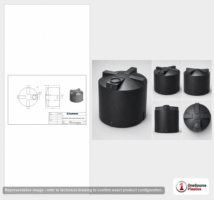 Dimensional spec drawing for Bushman 1500 Gallon Vertical Water Tank