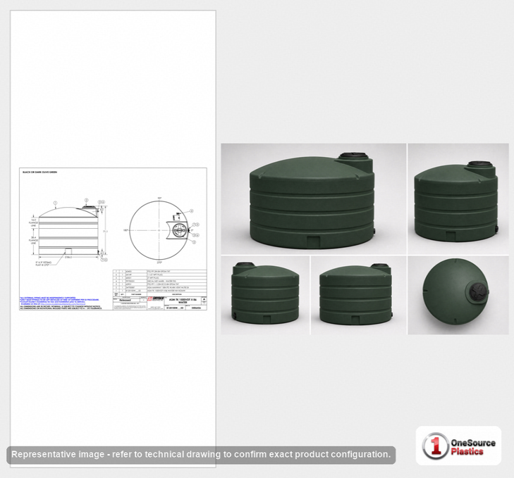 Dimensional spec drawing for Snyder Industries 1500 Gallon Vertical Water Tank (86" L x 86" W x 71" H)