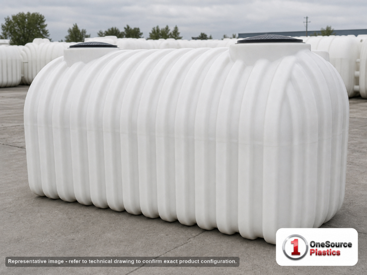 Norwesco 1700 Gallon Underground Water Storage Cistern Tank. 1700 gallon capacity; Polyethylene; White; 70" H x 55" W x 135"