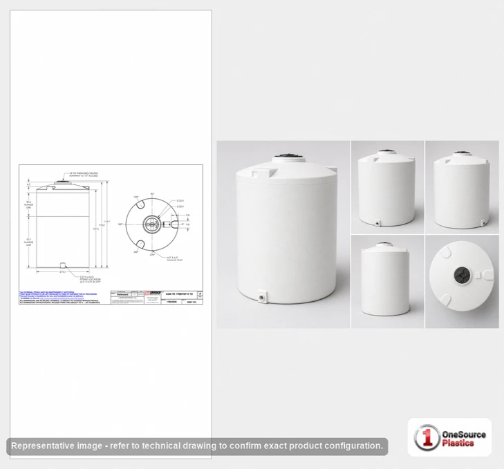 Dimensional spec drawing for Snyder Industries 1900 Gallon Vertical Storage Tank (72" L x 72" W x 119" H)