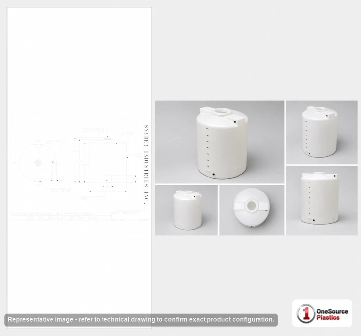 Dimensional spec drawing for Snyder Industries 200 Gallon Vertical Storage Tank (40" L x 40" W x 48" H)